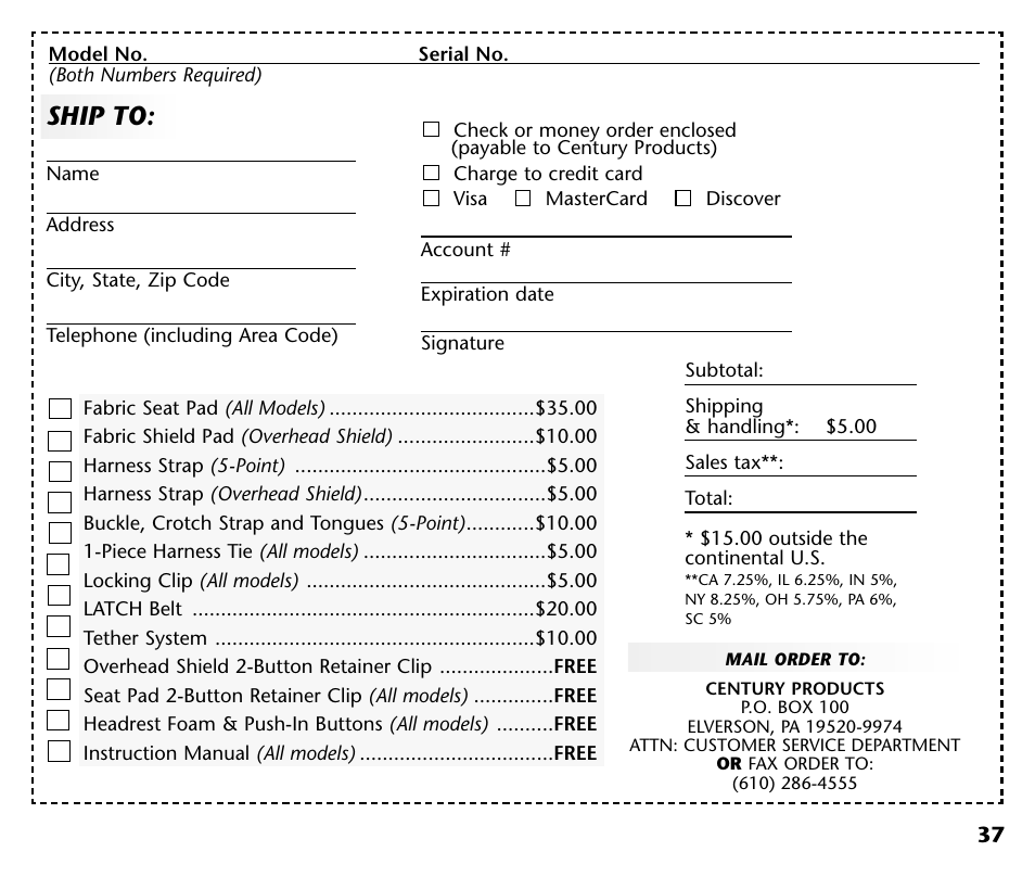 Ship to | Century 44164 User Manual | Page 39 / 40