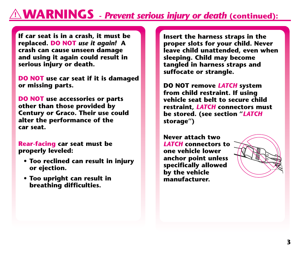 Warnings, Prevent serious injury or death | Century 44164 User Manual | Page 5 / 40