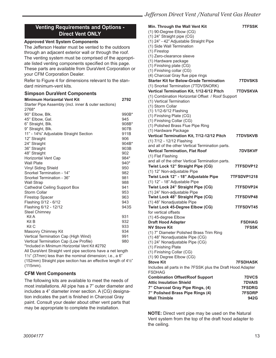 Jefferson direct vent /natural vent gas heater | Century Jefferson User Manual | Page 13 / 40