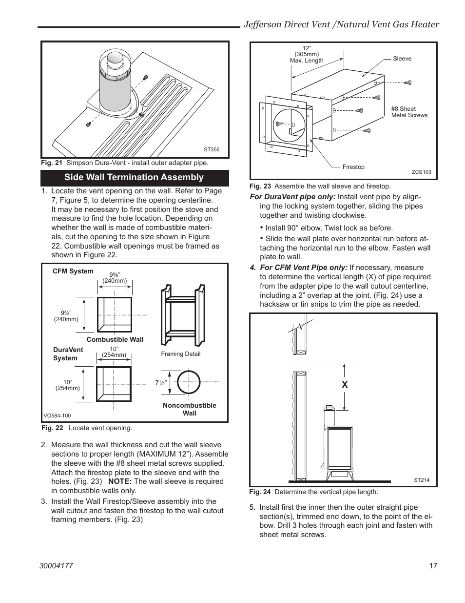 Jefferson direct vent /natural vent gas heater, Side wall termination assembly | Century Jefferson User Manual | Page 17 / 40