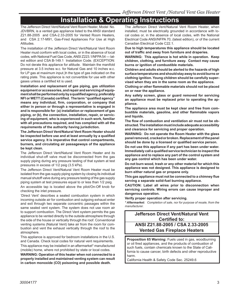 Installation & operating instructions | Century Jefferson User Manual | Page 3 / 40