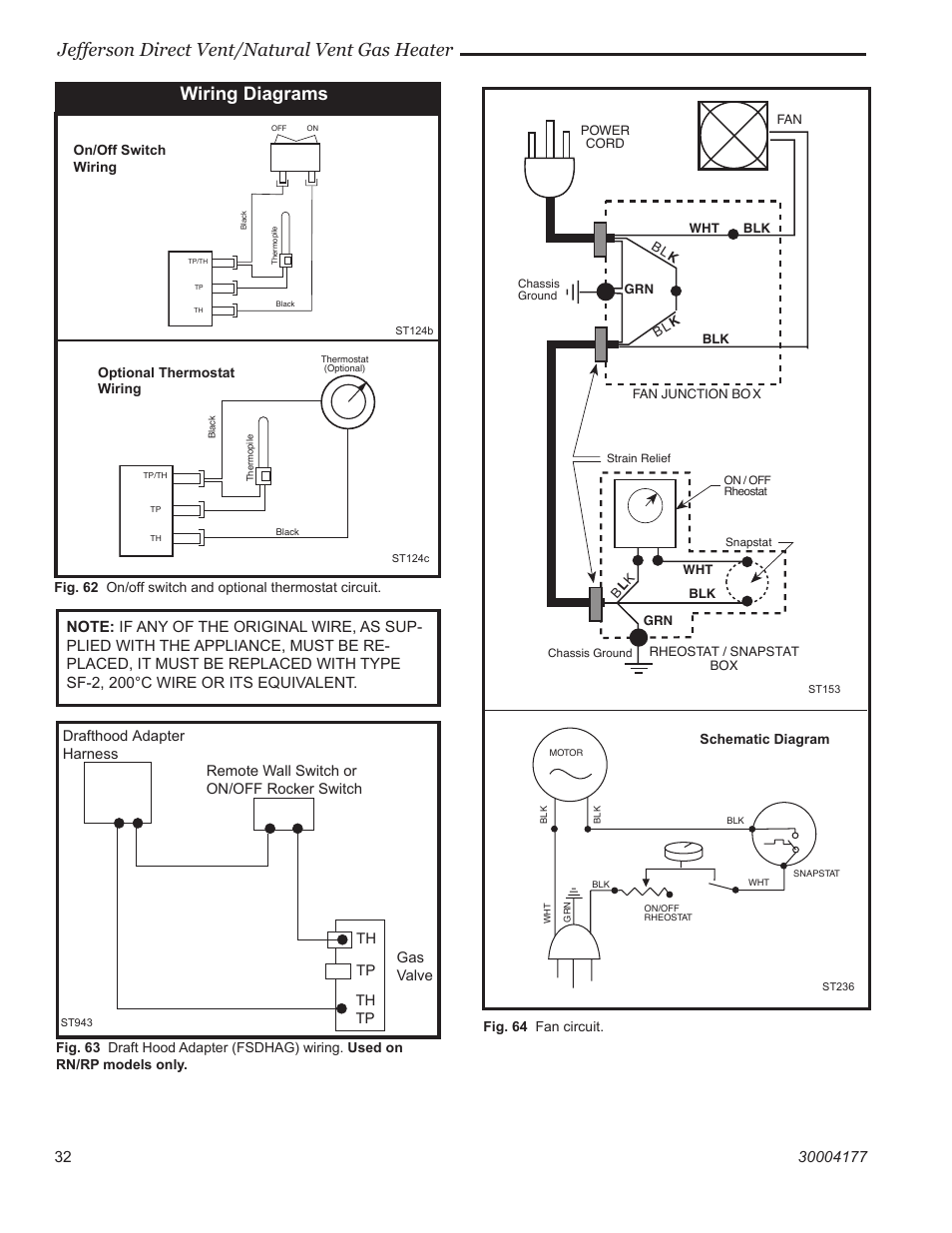 Jefferson direct vent/natural vent gas heater, Wiring diagrams | Century Jefferson User Manual | Page 32 / 40