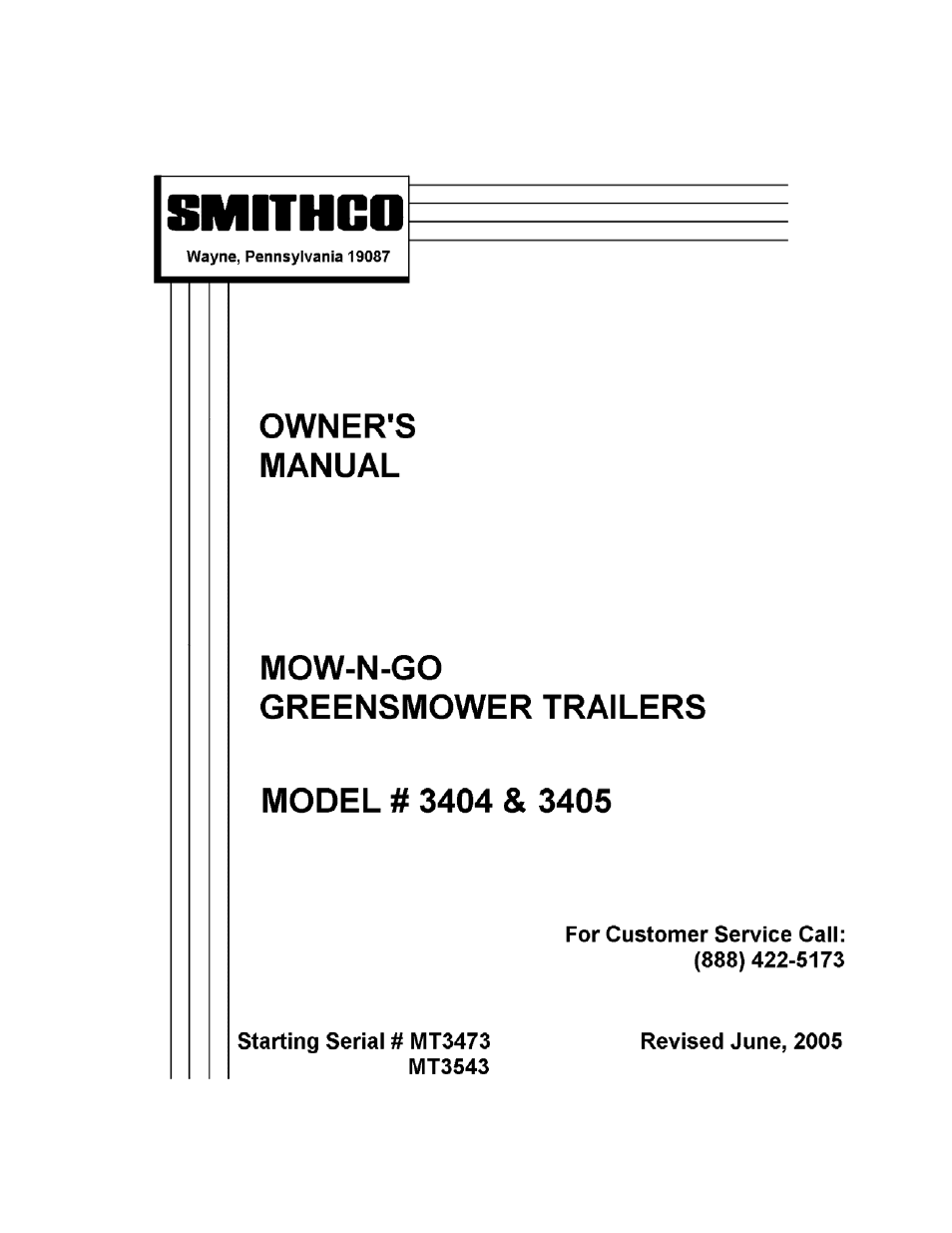 Smithco Mow-N-Go Greensmower Trailer Model 3404 Operator Manual (2005) User Manual | 16 pages