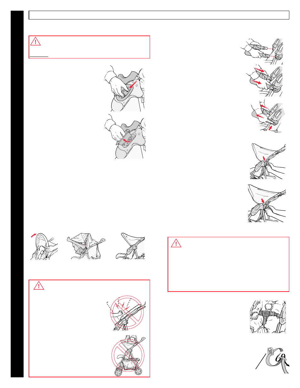 Warning, Canopy positions, Seat back positions | Century PM-0624AB User Manual | Page 6 / 10