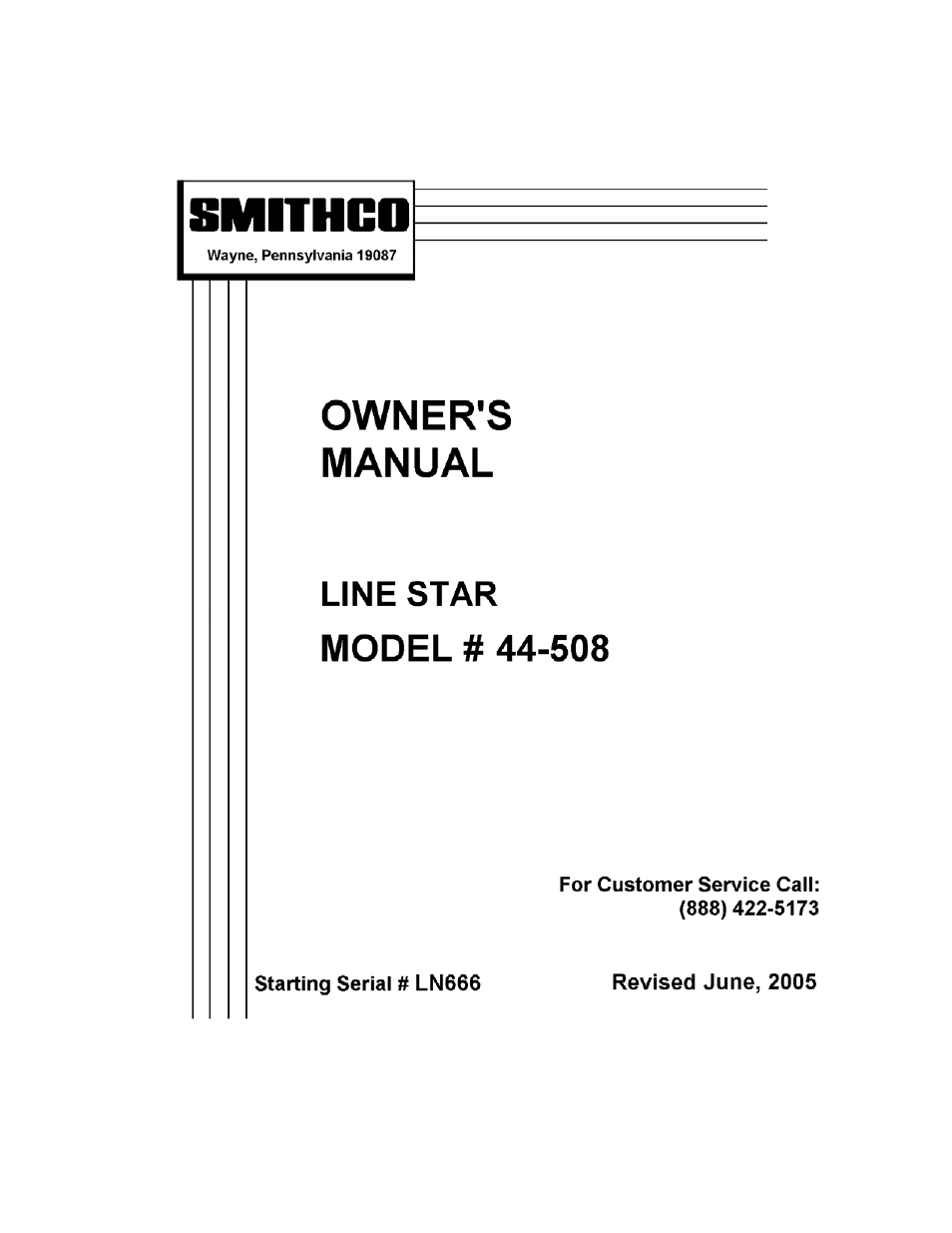 Smithco Line Star 44-508 (Sn LN666) Operator Manual User Manual | 17 pages