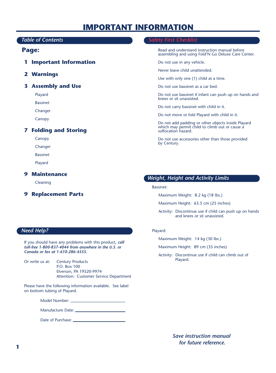 Important information, Page | Century PM-1646AA User Manual | Page 2 / 12