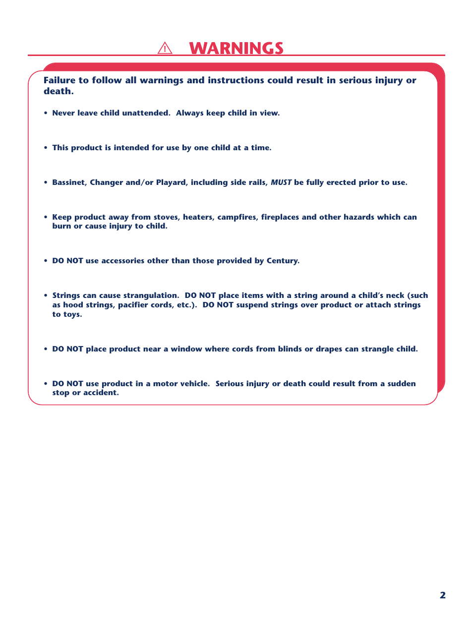 Warnings | Century PM-1646AA User Manual | Page 3 / 12