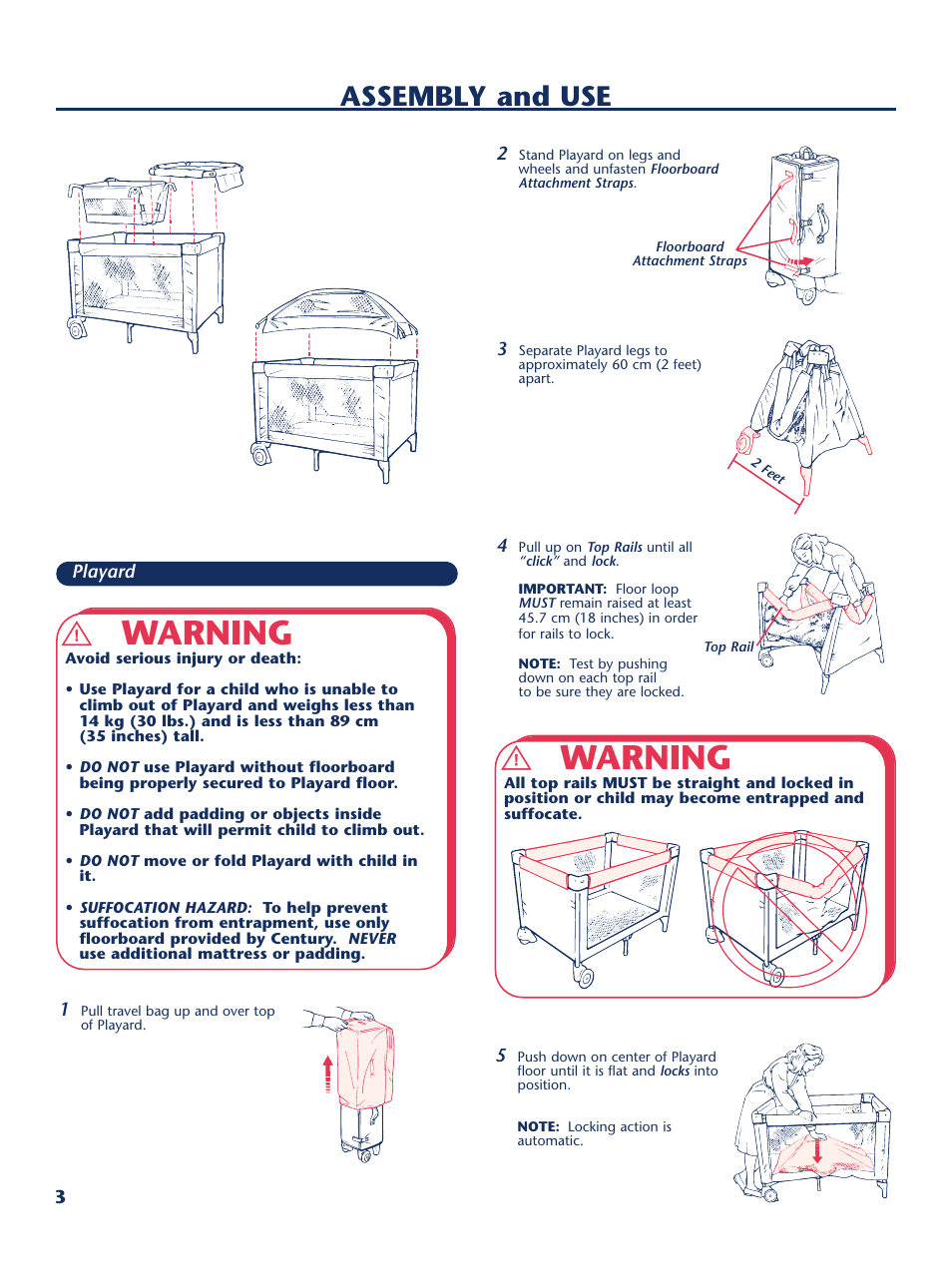 Warning, Assembly and use | Century PM-1646AA User Manual | Page 4 / 12