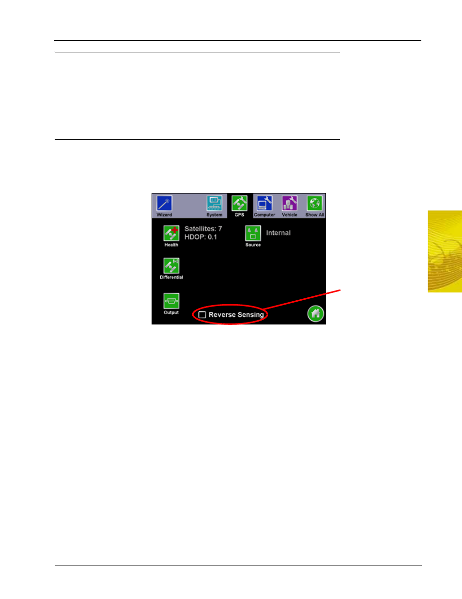 Steering, Gps menu, Reverse sensing | Smithco Envizio Pro Installation & Operation Manual User Manual | Page 125 / 232