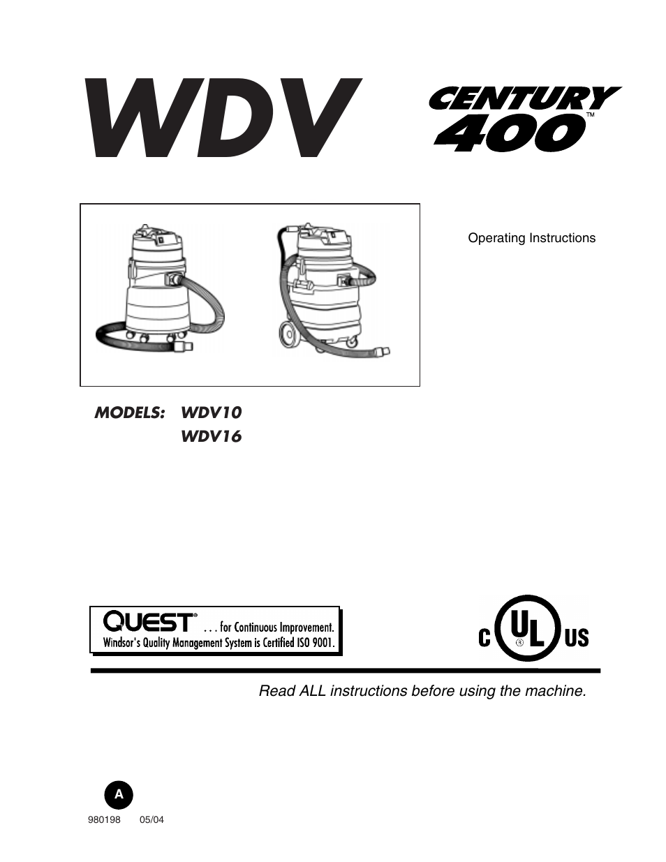 Century WDV 400 WDV10 User Manual | 13 pages