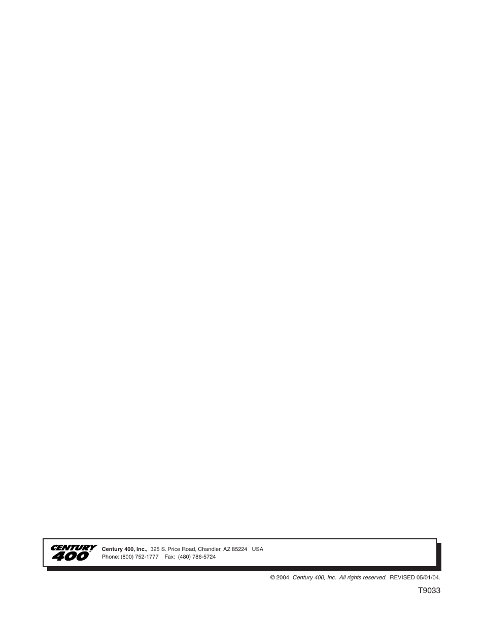 T9033 | Century WDV 400 WDV10 User Manual | Page 13 / 13