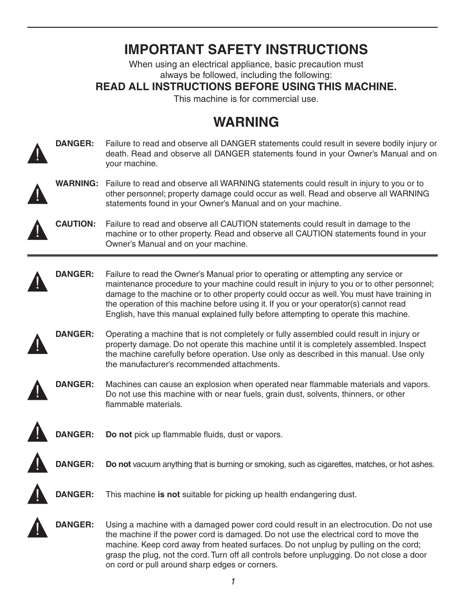 Important safety instructions, Warning | Century WDV 400 WDV10 User Manual | Page 2 / 13