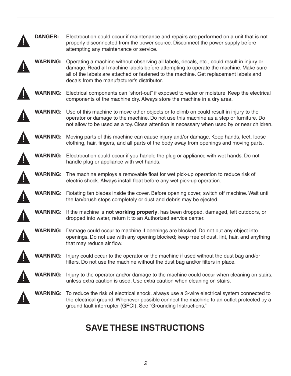 Save these instructions | Century WDV 400 WDV10 User Manual | Page 3 / 13