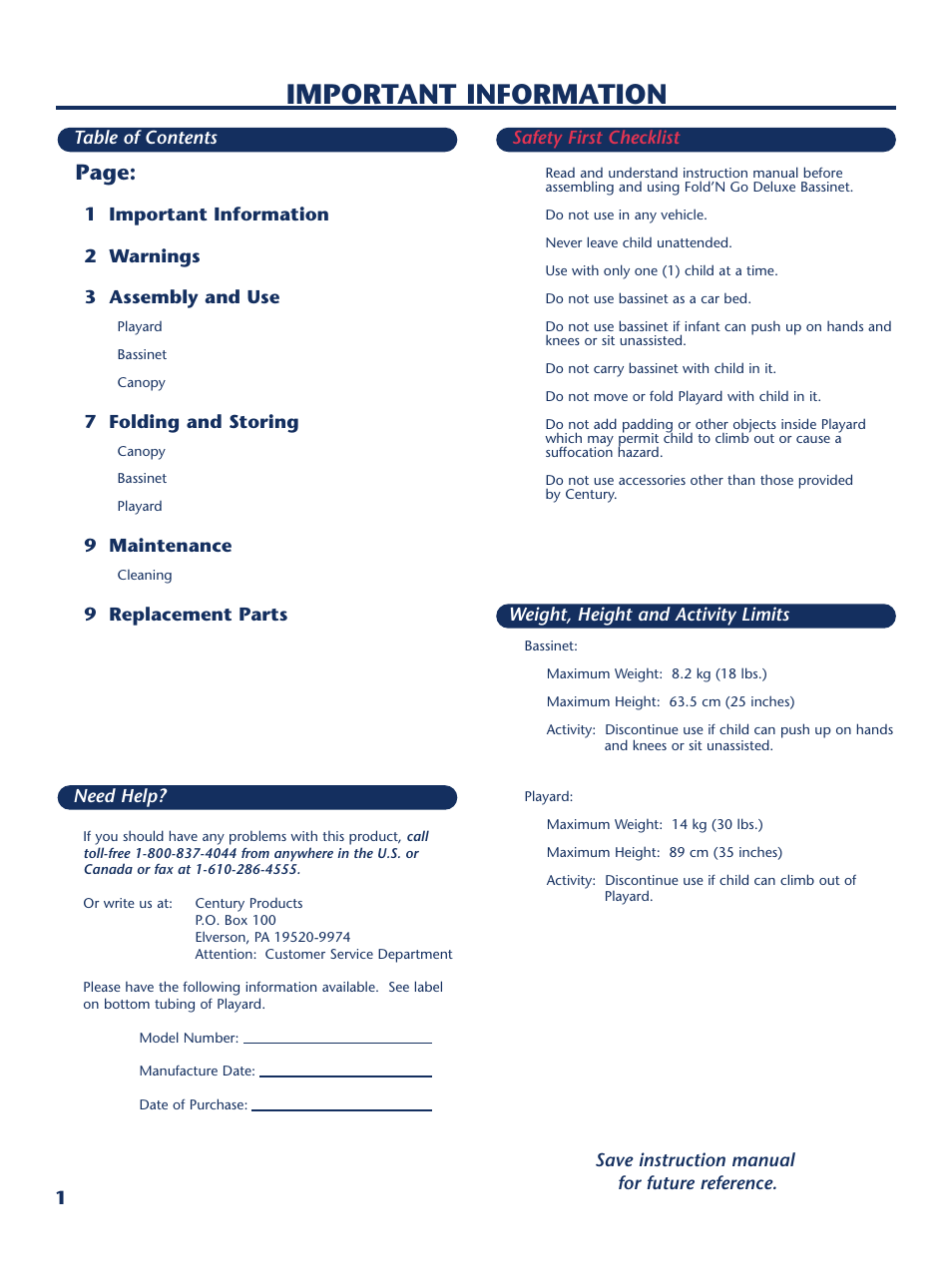 Important information, Page | Century PM-1644AA User Manual | Page 2 / 12