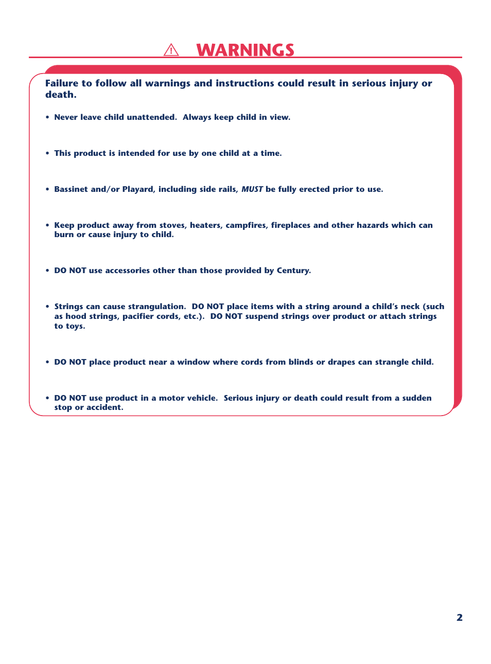 Warnings | Century PM-1644AA User Manual | Page 3 / 12
