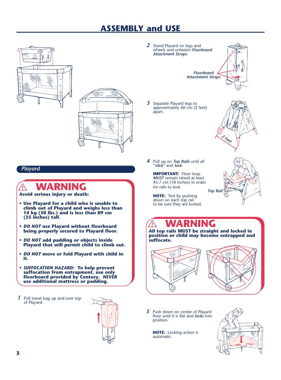 Warning, Assembly and use | Century PM-1644AA User Manual | Page 4 / 12