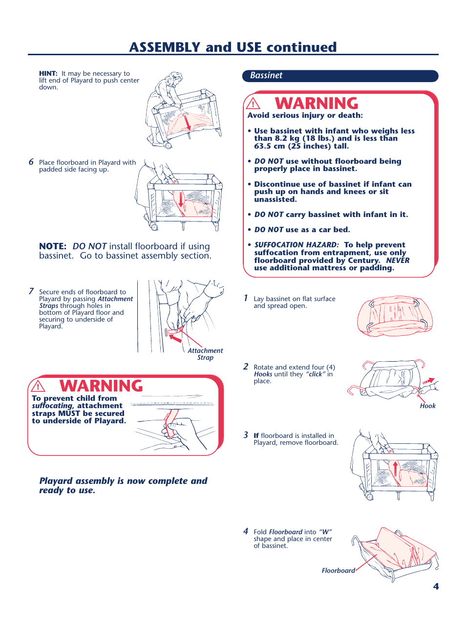 Warning, Assembly and use continued | Century PM-1644AA User Manual | Page 5 / 12