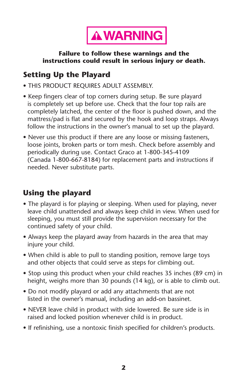 Setting up the playard, Using the playard | Graco Playard none User Manual | Page 2 / 56
