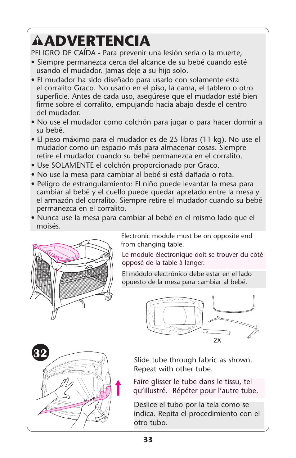 Advertencia | Graco Playard none User Manual | Page 33 / 56