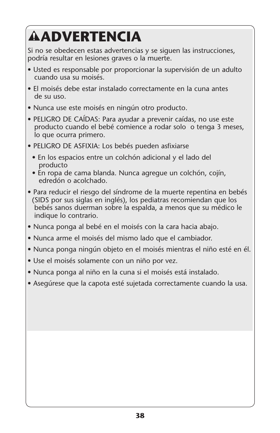 Advertencia | Graco Playard none User Manual | Page 38 / 56