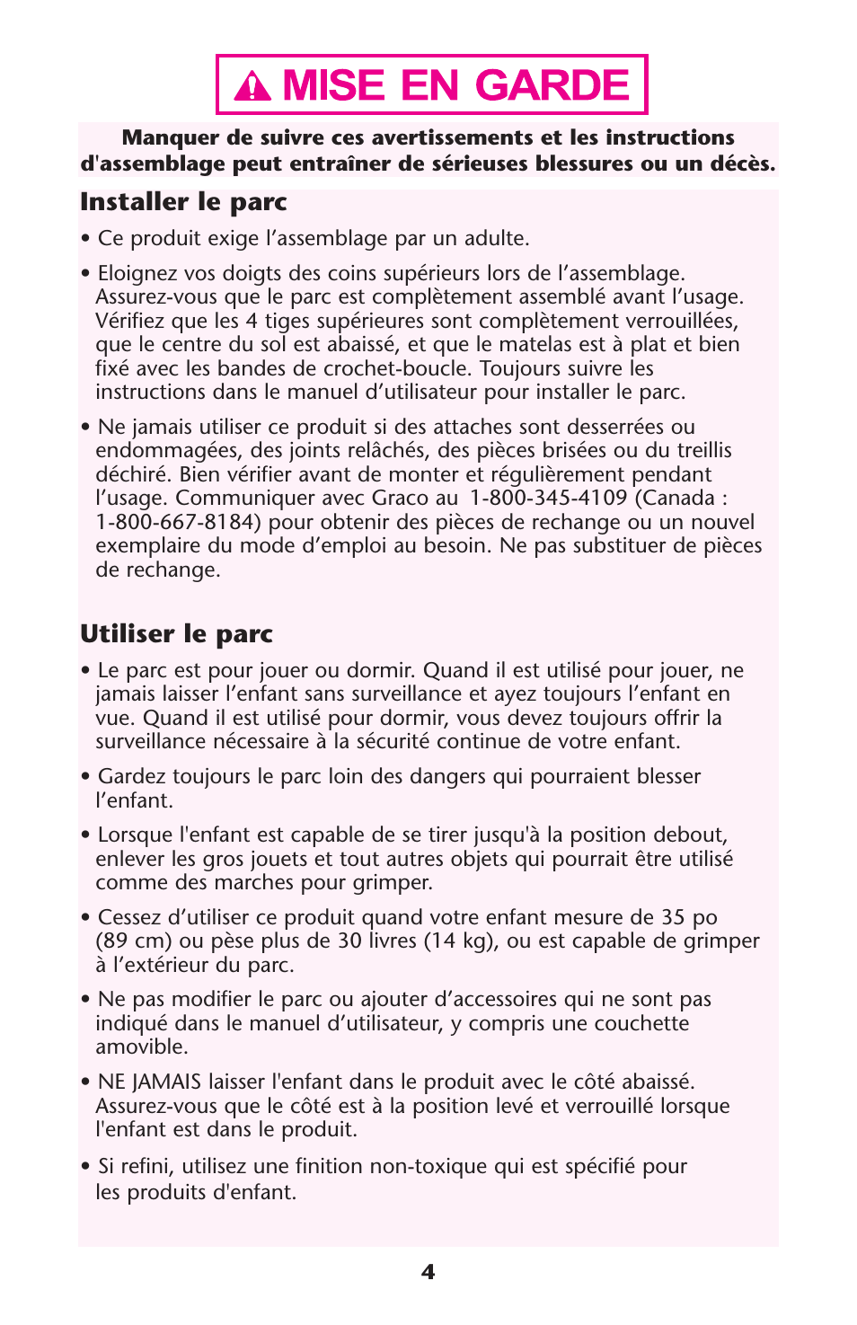 Installer le parc, Utiliser le parc | Graco Playard none User Manual | Page 4 / 56