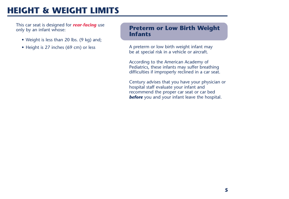 Height & weight limits | Century PM-1026AB User Manual | Page 23 / 40