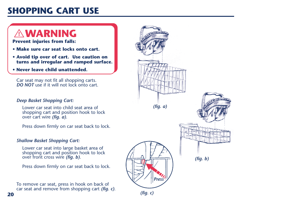 Warning, Shopping cart use | Century PM-1026AB User Manual | Page 38 / 40
