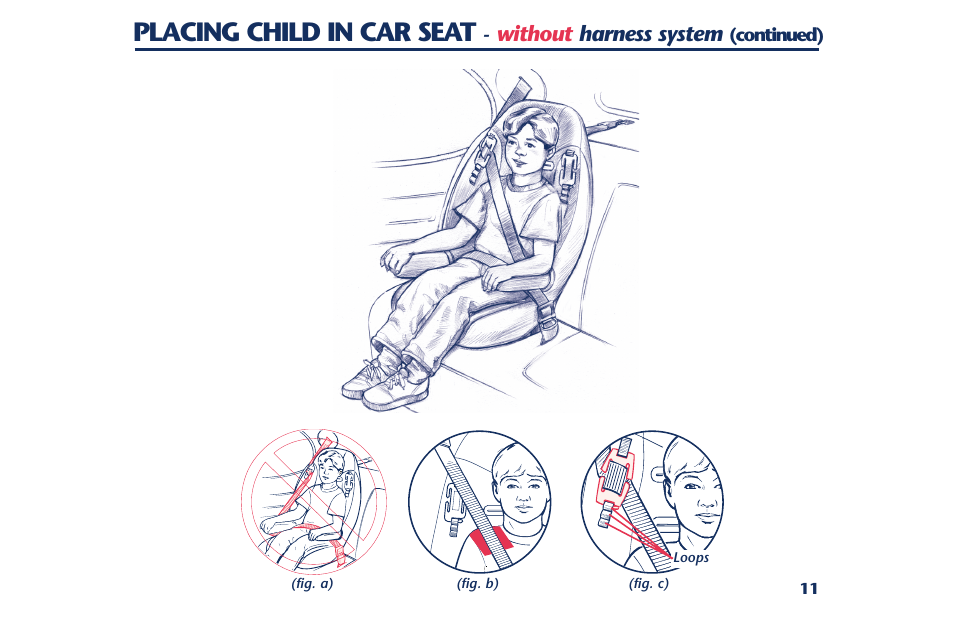 Placing child in car seat, Without harness system | Century PM-1378AB User Manual | Page 13 / 32