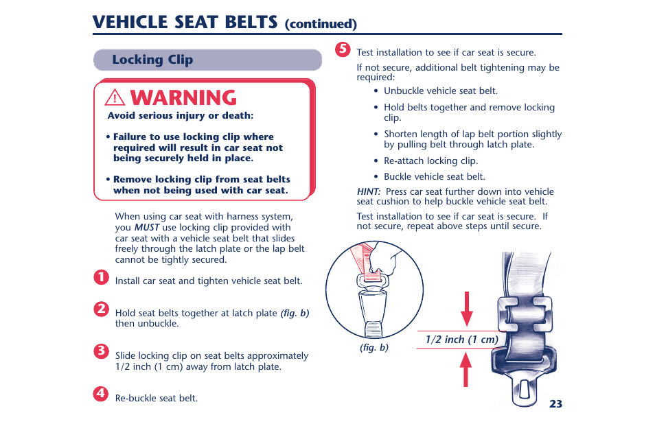 Warning, Vehicle seat belts | Century PM-1378AB User Manual | Page 25 / 32