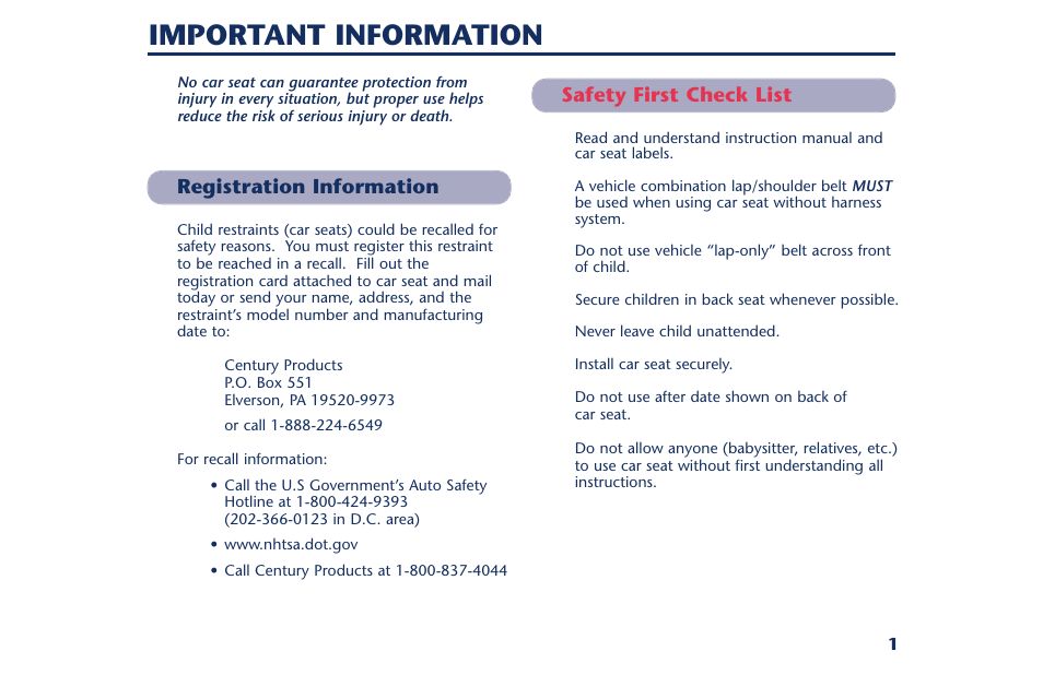Important information | Century PM-1378AB User Manual | Page 3 / 32