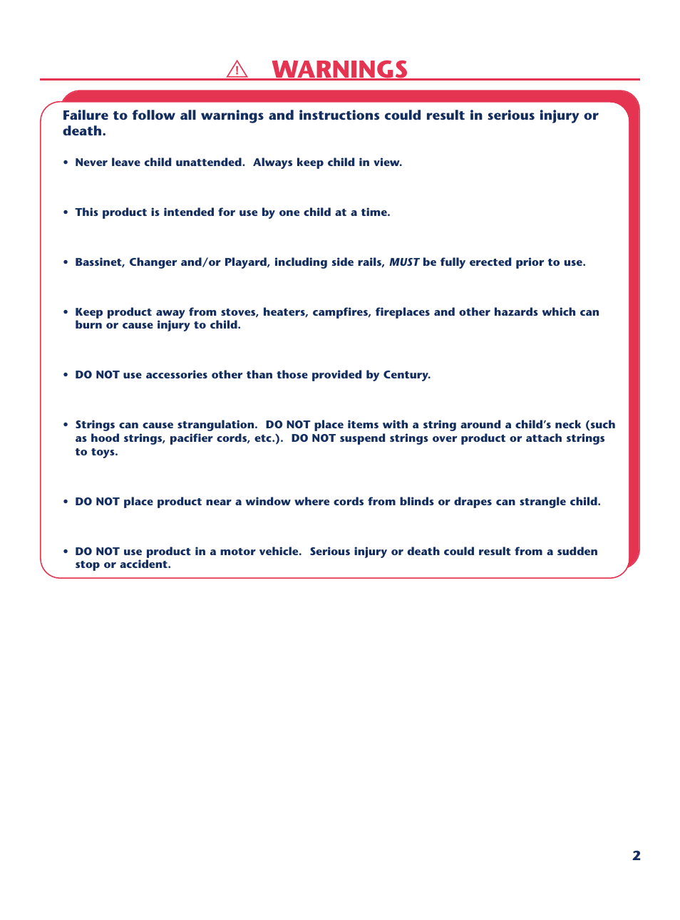 Warnings | Century PM-1647AA User Manual | Page 3 / 12