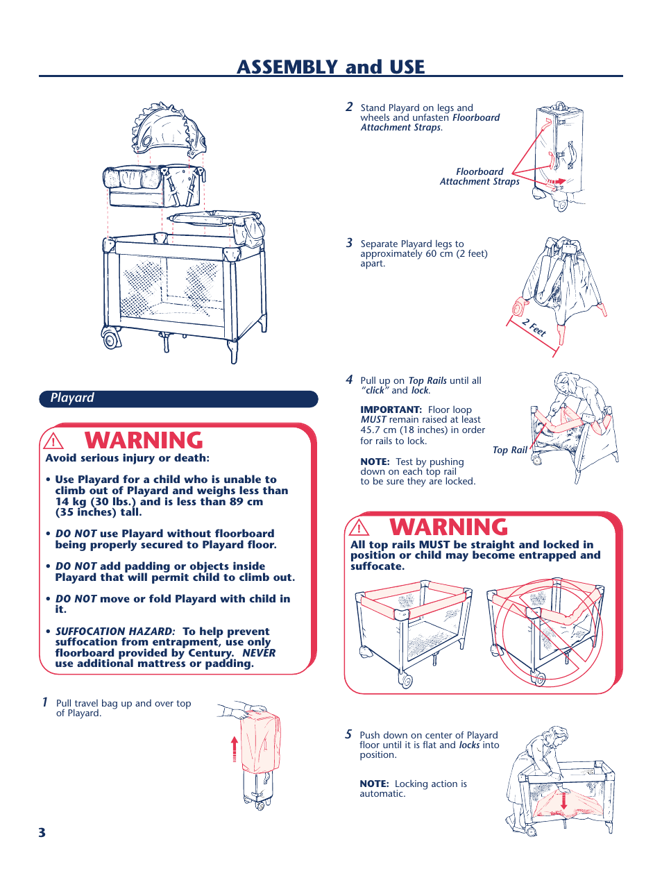 Warning, Assembly and use | Century PM-1647AA User Manual | Page 4 / 12