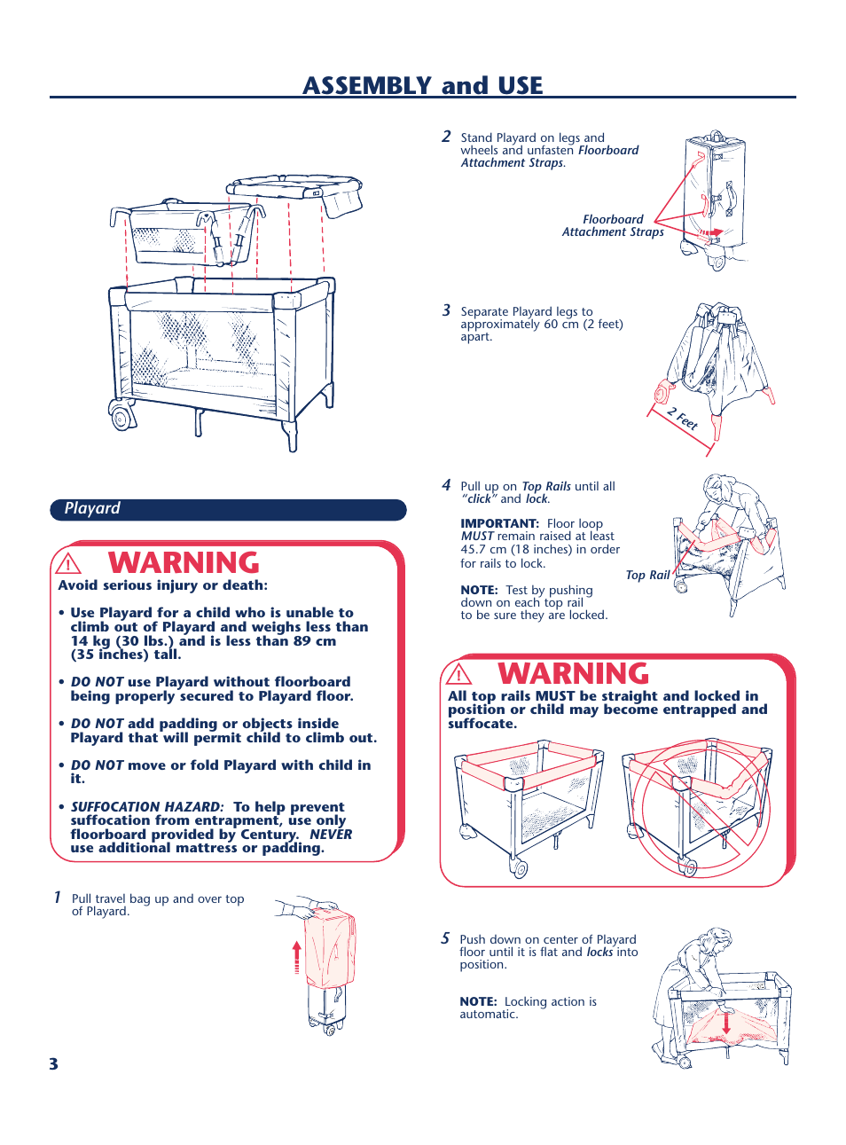 Warning, Assembly and use | Century PM-1645AA User Manual | Page 4 / 12