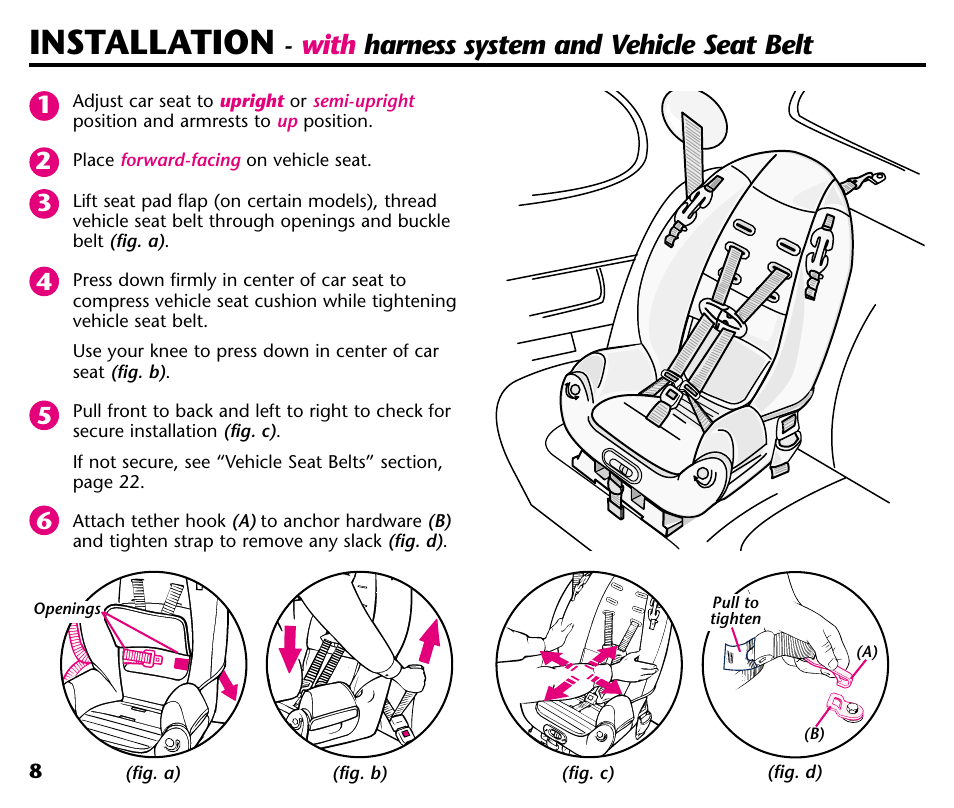 Installation, With harness system and vehicle seat belt | Century Deluxe Series User Manual | Page 10 / 40