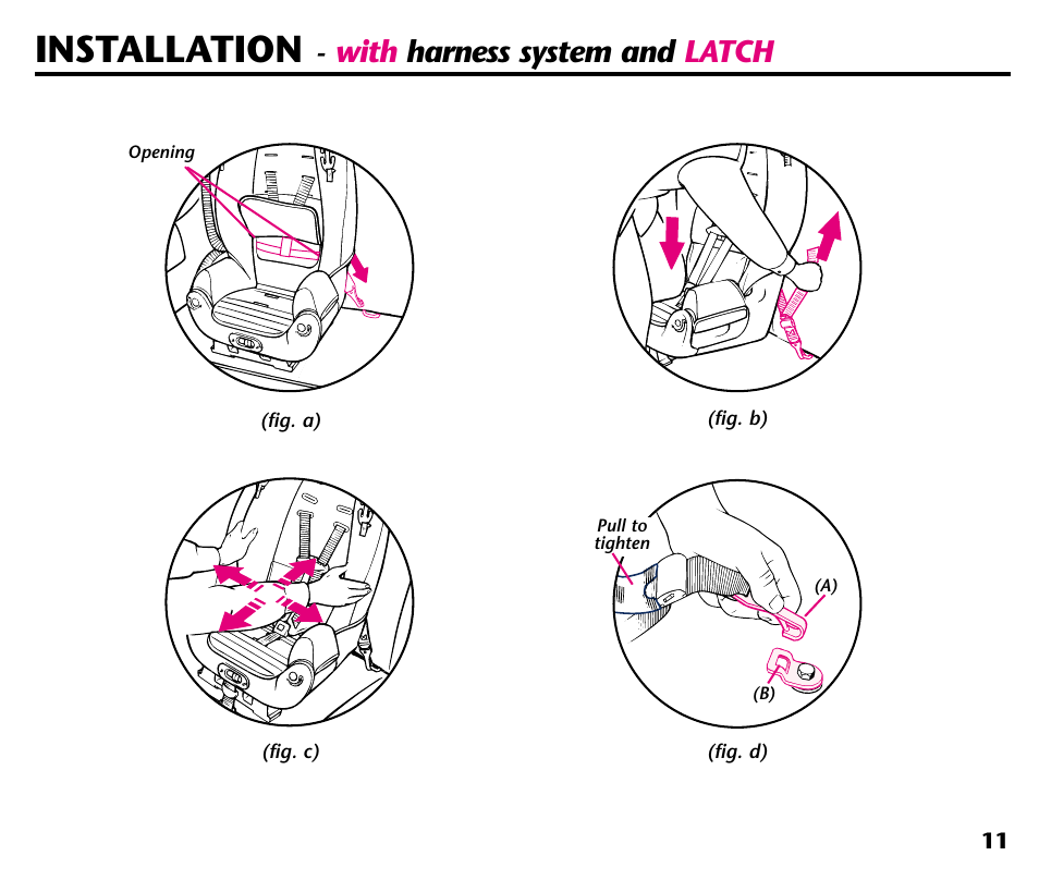 Installation, With harness system and latch | Century Deluxe Series User Manual | Page 13 / 40