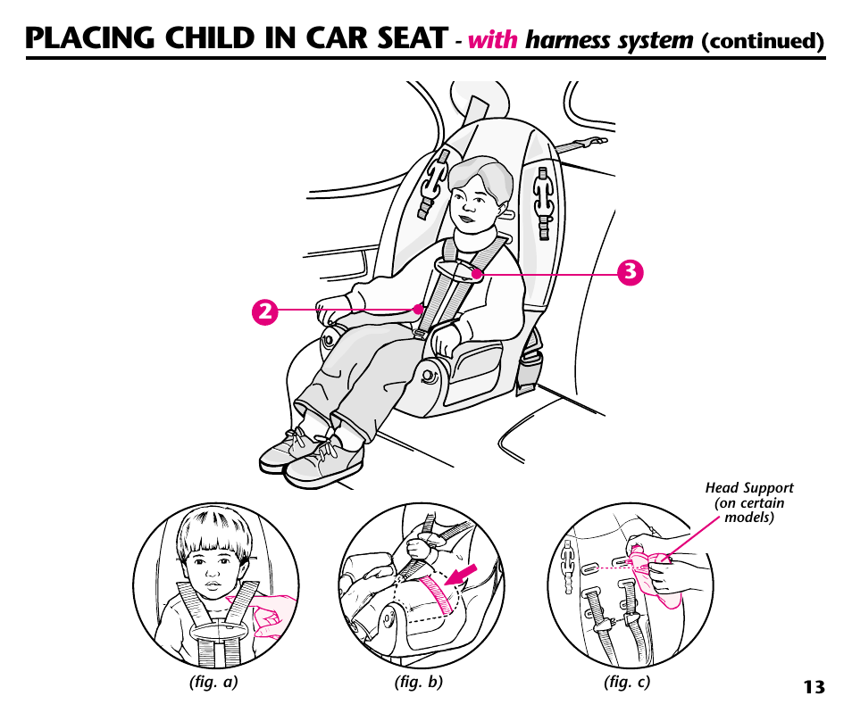 Placing child in car seat, With harness system | Century Deluxe Series User Manual | Page 15 / 40