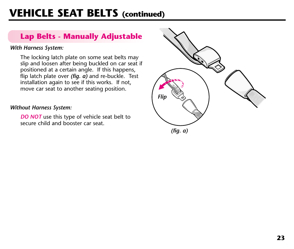 Vehicle seat belts | Century Deluxe Series User Manual | Page 25 / 40