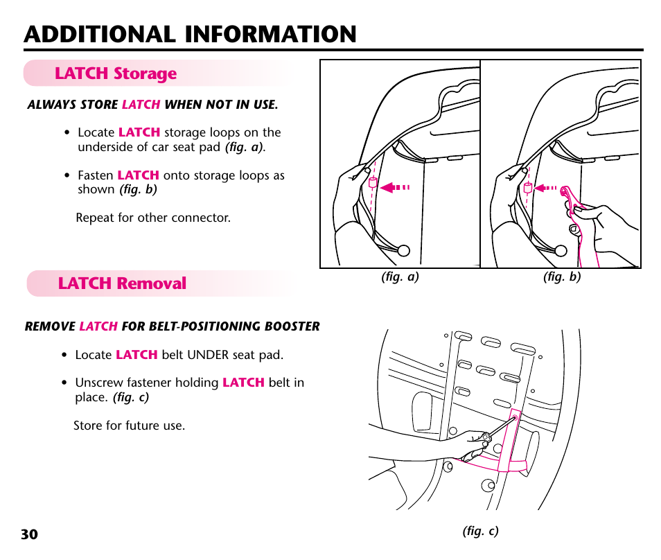 Additional information, Latch storage, Latch removal | Century Deluxe Series User Manual | Page 32 / 40
