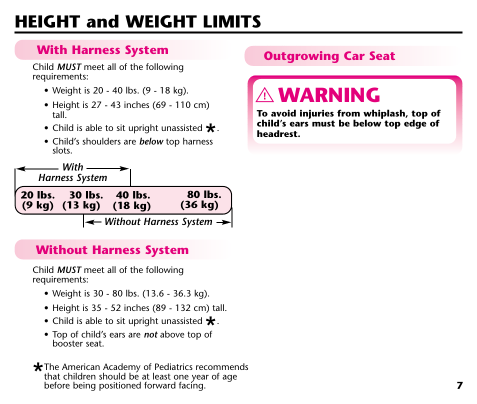 Warning, Height and weight limits | Century Deluxe Series User Manual | Page 9 / 40