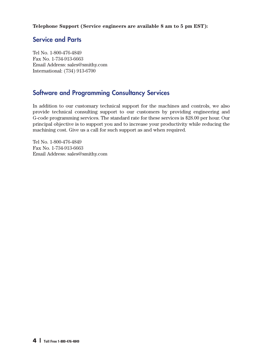 Service and parts, Software and programming consultancy services | Smithy Ez-Trol2 User Manual | Page 10 / 83