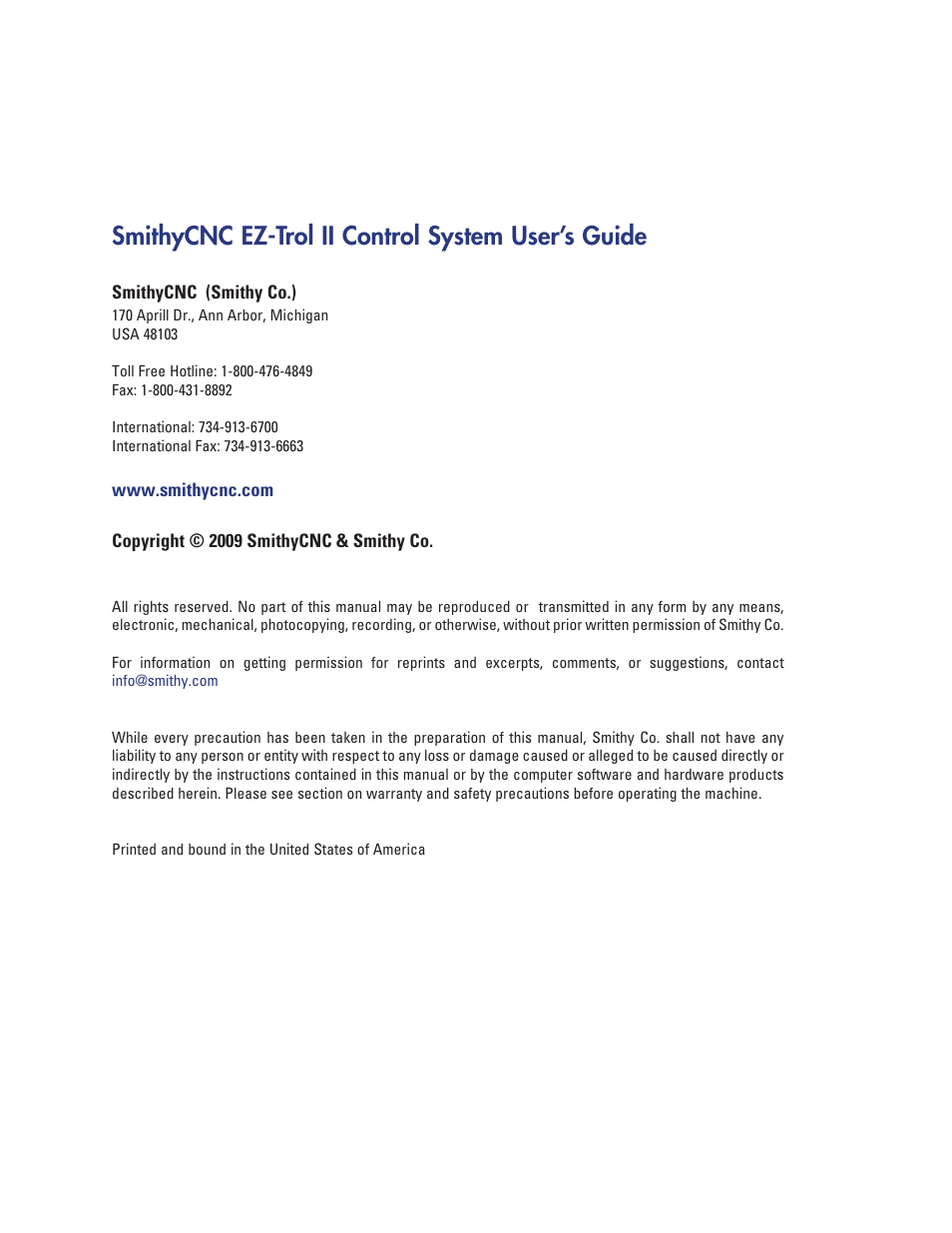 Smithycnc ez-trol ii control system user’s guide | Smithy Ez-Trol2 User Manual | Page 2 / 83