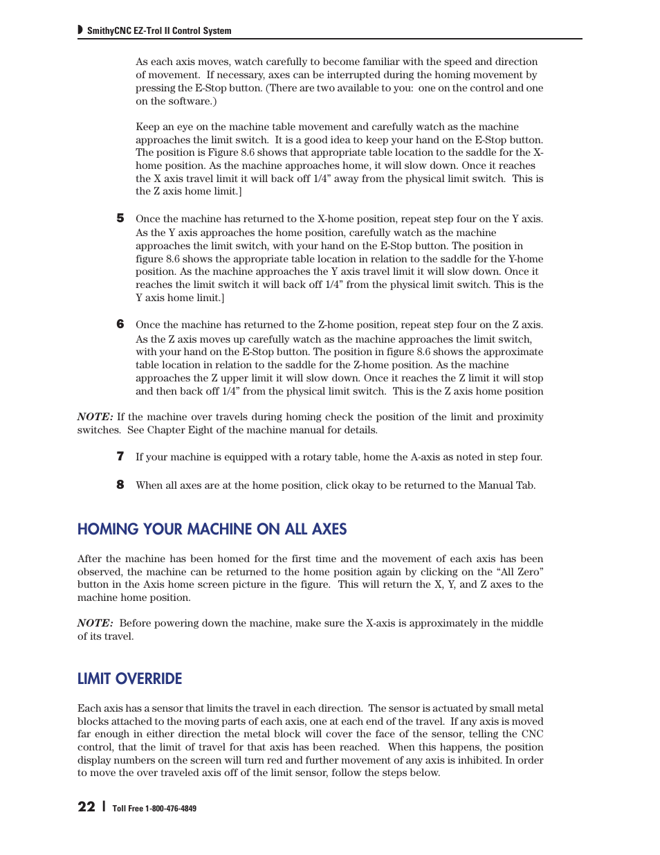 Homing your machine on all axes, Limit override | Smithy Ez-Trol2 User Manual | Page 28 / 83