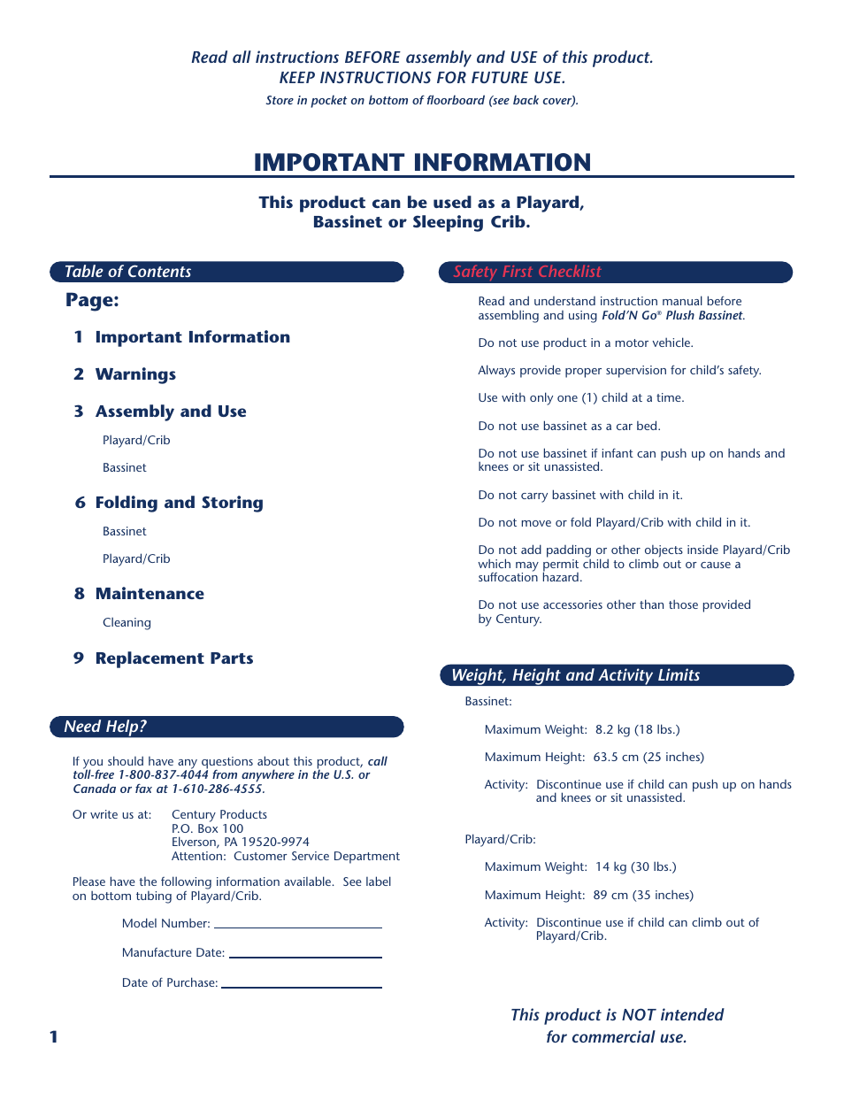Important information, Page | Century PM-1779AA User Manual | Page 2 / 12