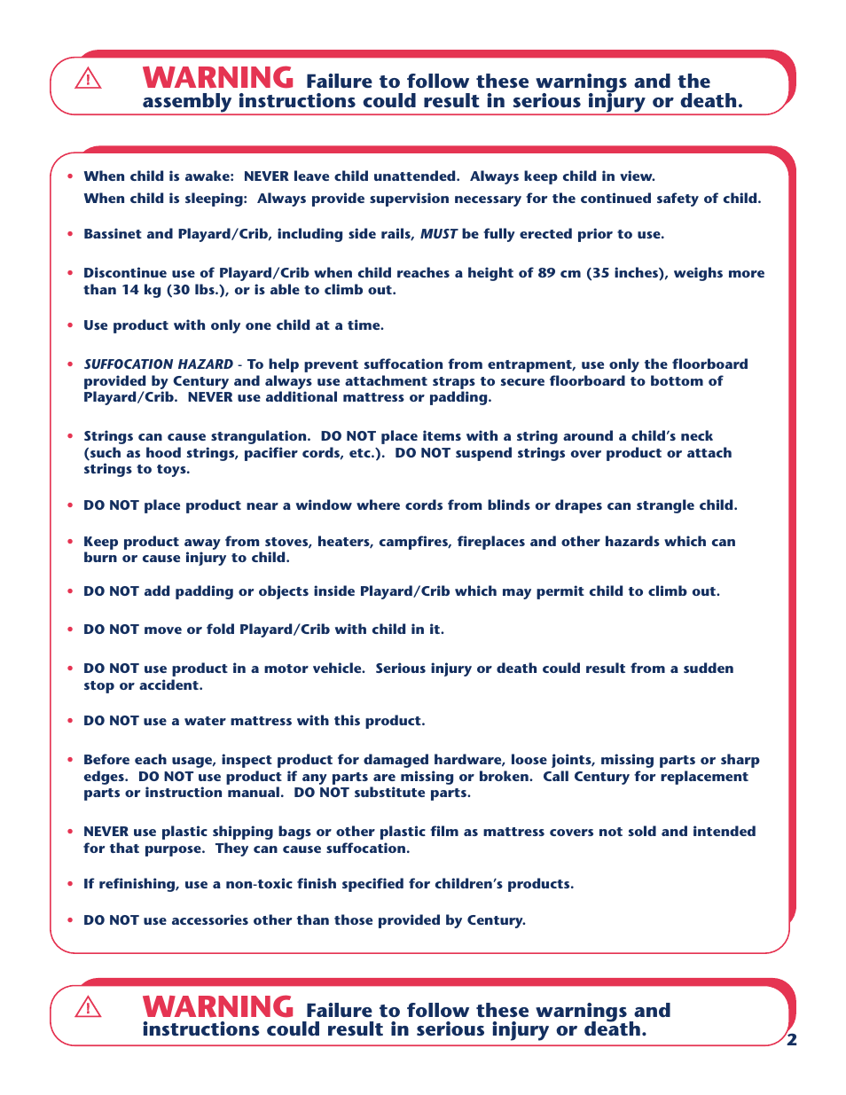 Warning | Century PM-1779AA User Manual | Page 3 / 12