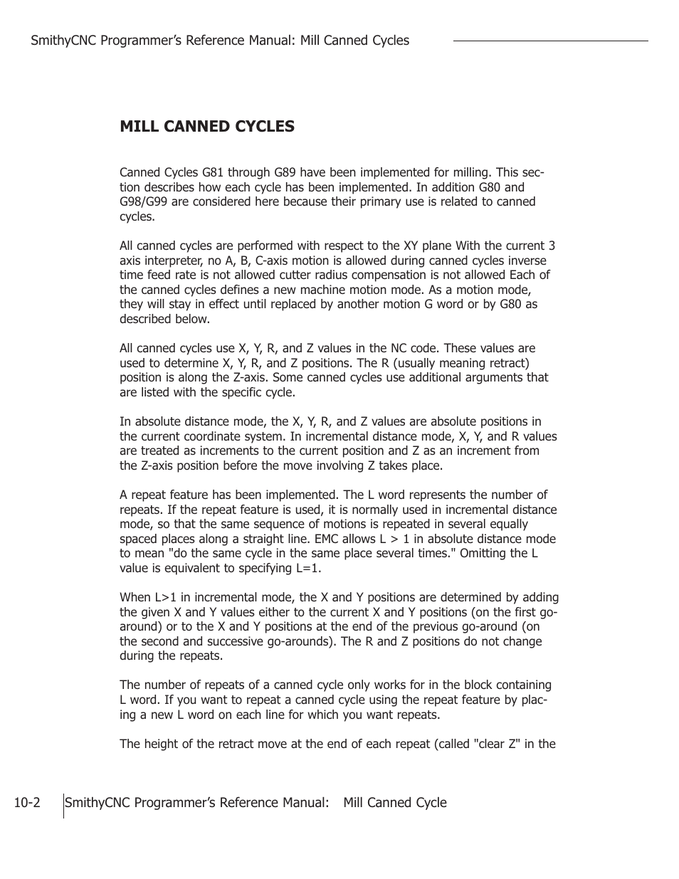 Mill canned cycles | Smithy CNC Mills User Manual | Page 105 / 120