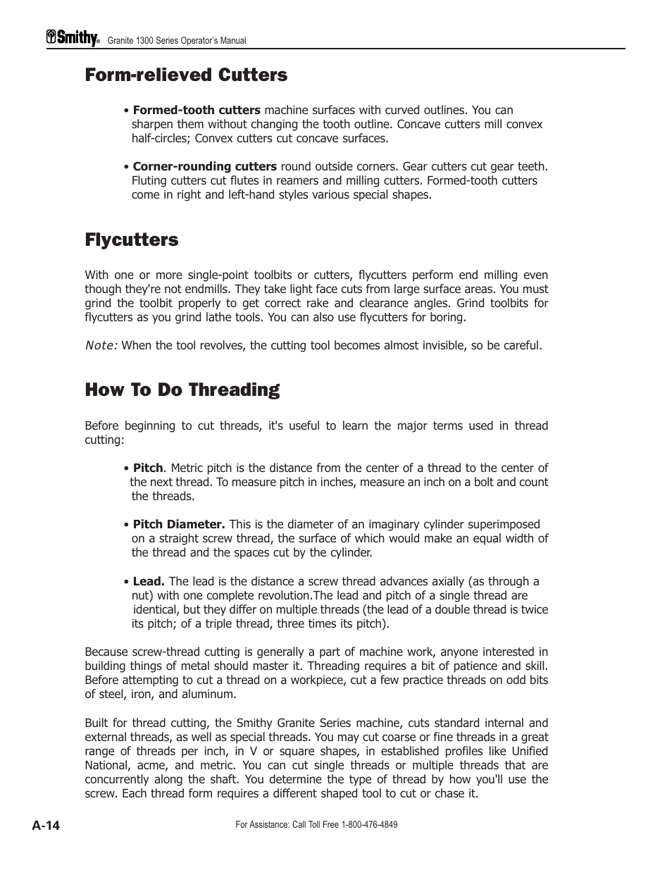 Form-relieved cutters, Flycutters, How to do threading | Smithy GN1300 User Manual | Page 116 / 123