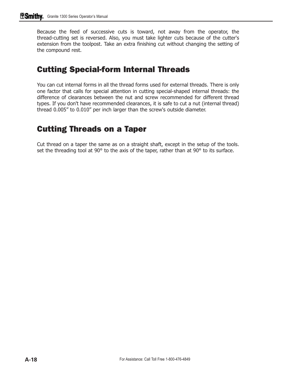 Cutting special-form internal threads, Cutting threads on a taper | Smithy GN1300 User Manual | Page 120 / 123