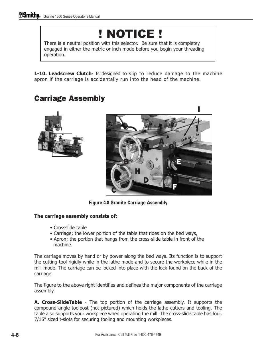 Notice, Carriage assembly | Smithy GN1300 User Manual | Page 25 / 123