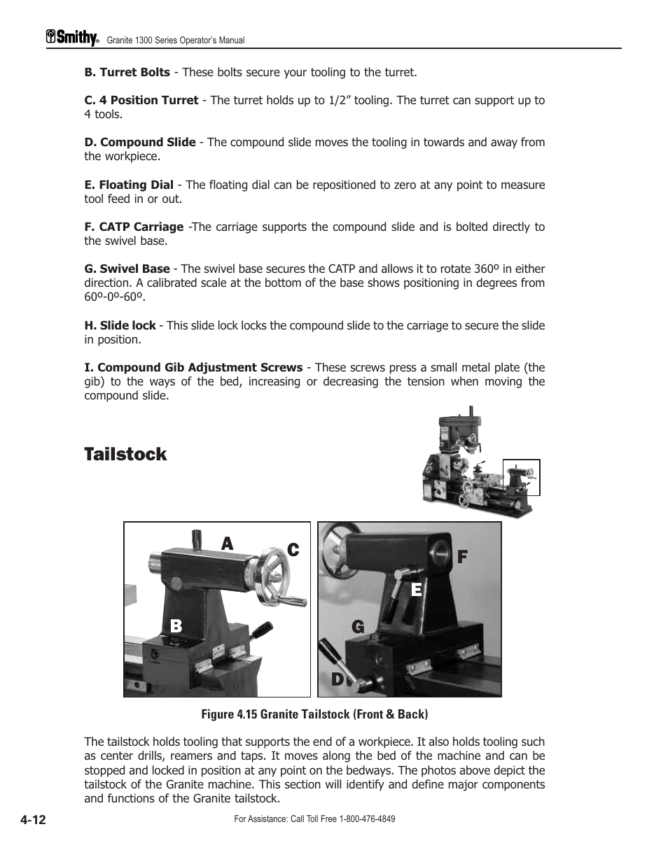 Tailstock | Smithy GN1300 User Manual | Page 29 / 123