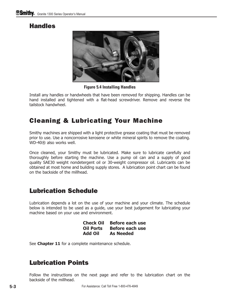 Handles, Cleaning & lubricating your machine, Lubrication schedule | Lubrication points | Smithy GN1300 User Manual | Page 33 / 123